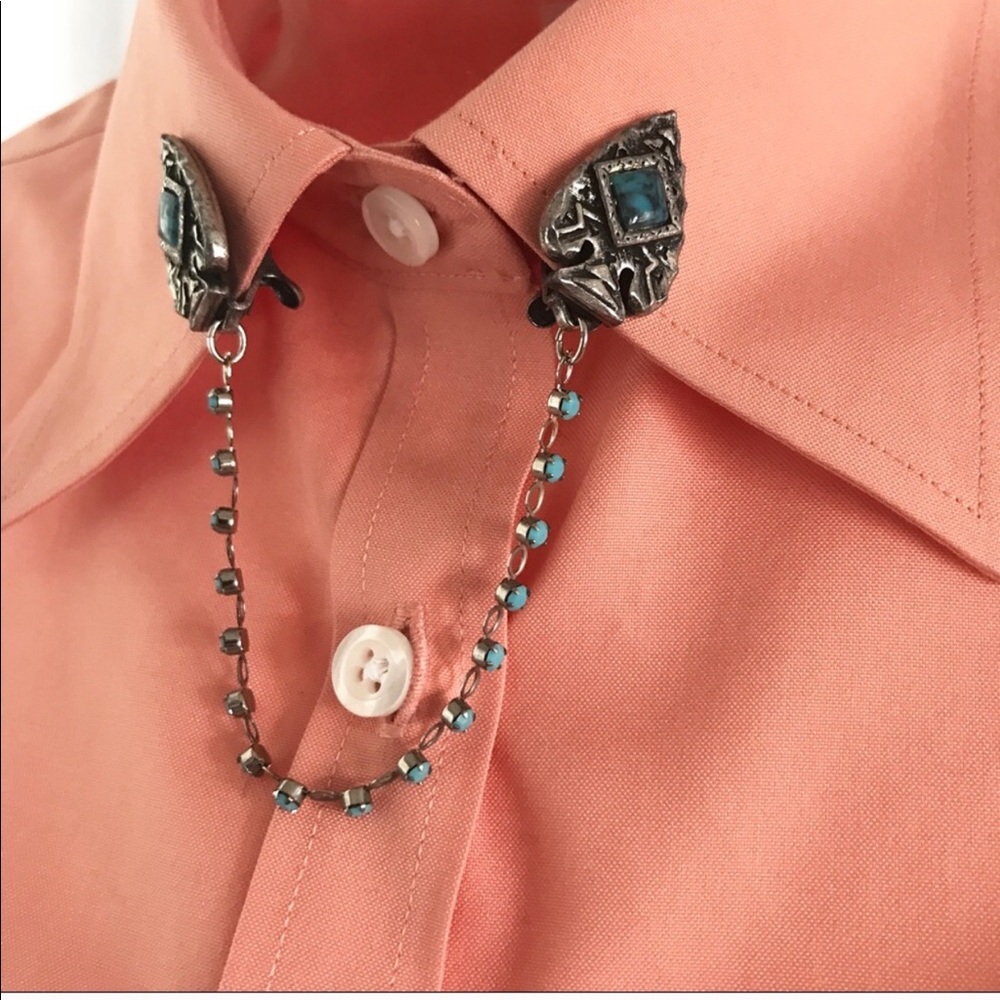 Turquoise and silver collar clips